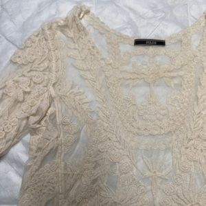 Anthropologie Dulcie Cream Colored Lacy Long Sleeve Top, Size Medium